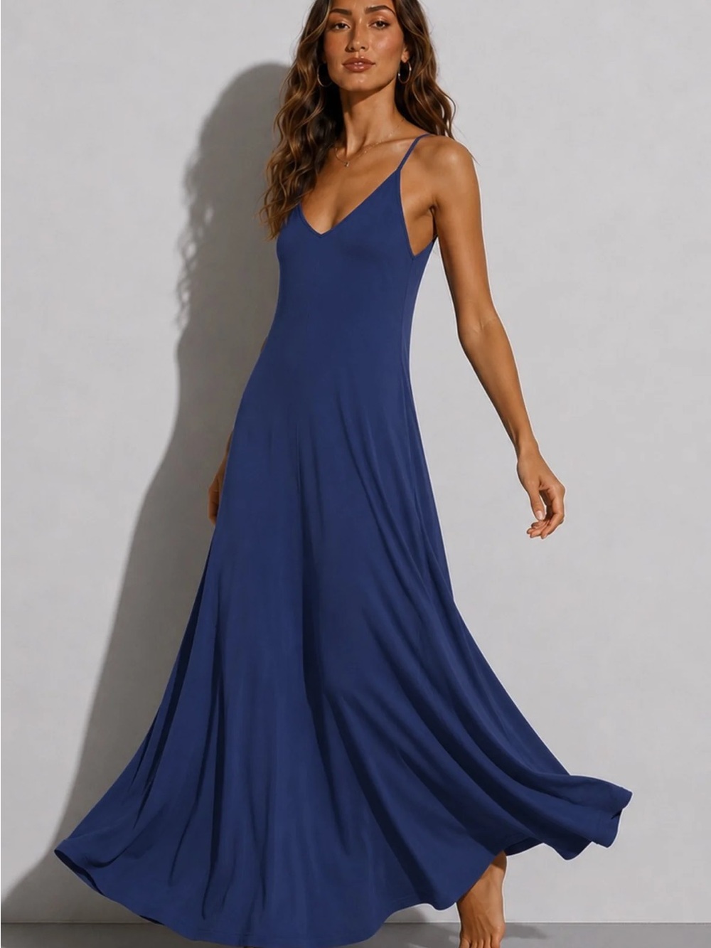 Skivys Navy Blue Goddess Gown Spaghetti Strap Maxi loungewear Dress